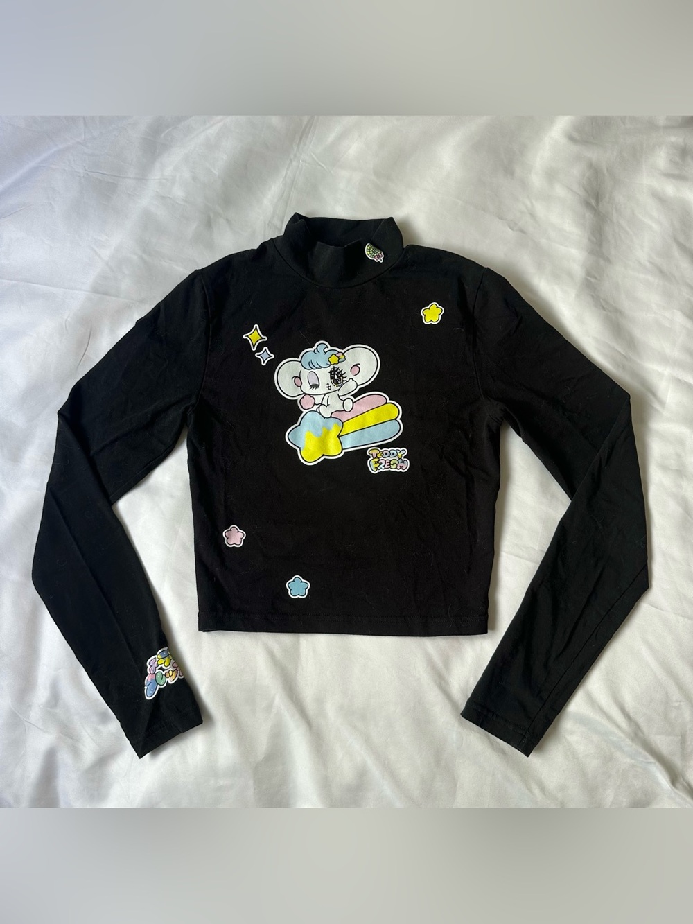 Teddy Fresh x Yurie Sekiya Cropped Mockneck Long Sleeve Top - Black